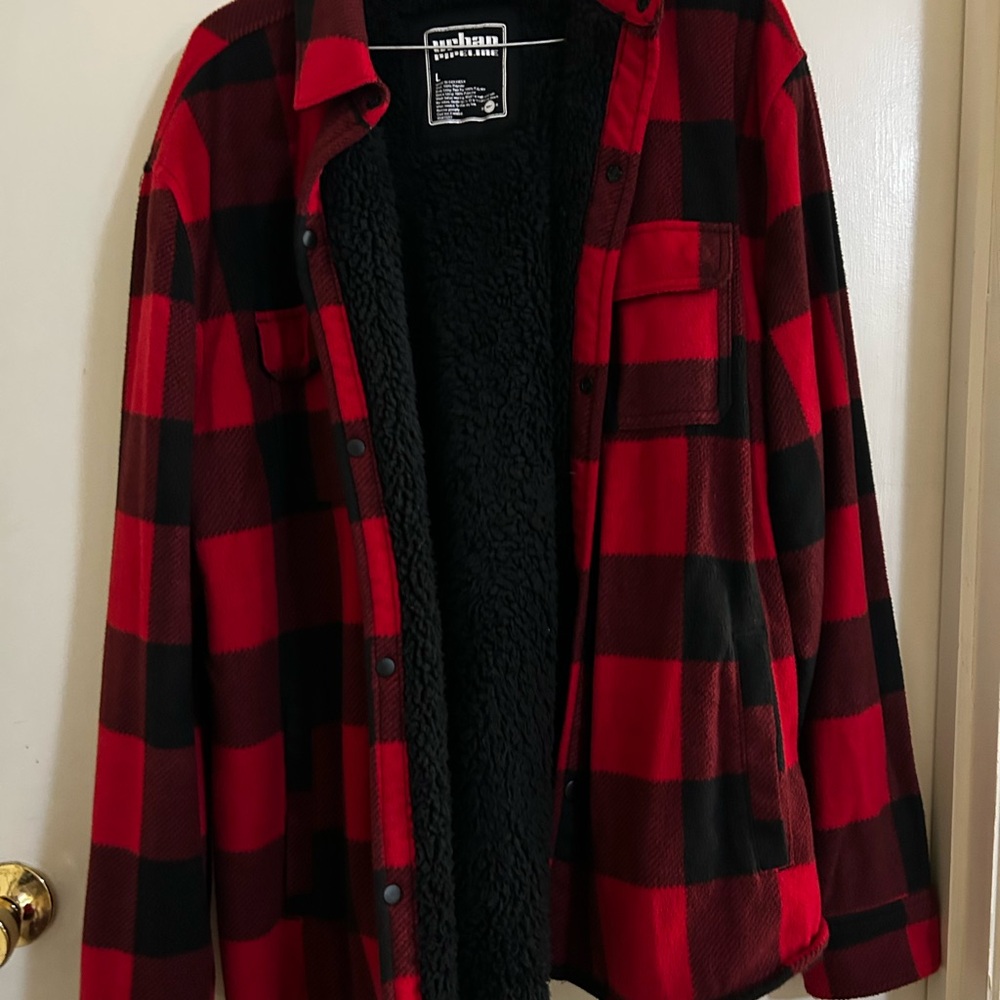 Urban Outfitters Red and Black Checkered Shirt Jacket